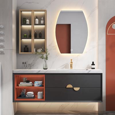 China Water Proof Marble Top Wall Float Plywood Bathroom Vanity With Mirror for sale