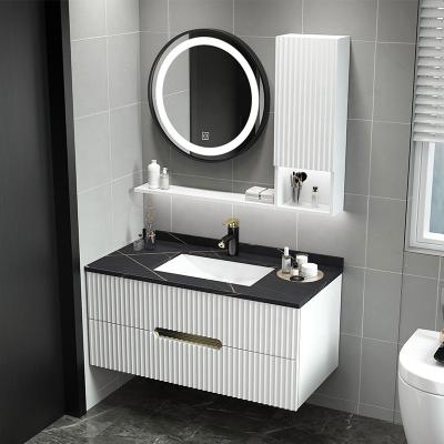 China Water Proof Wall Hung Luxury Plywood White Single Sink Bathroom Vanity With Mirror for sale