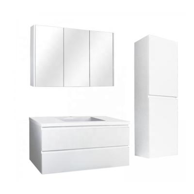 China Waterproof High Gloss White Waterproof Single Sink Bathroom Vanity With Led Mirror for sale