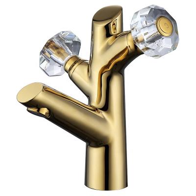 China Modern Gold Double Handle Bathroom Sink Faucet Brass Luxury Faucet for sale