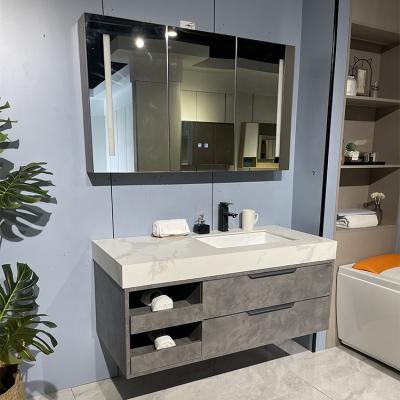 China Luxury Wall Mounted Modern Stone Sink Bathroom Sintered Top Vanity With Drawers for sale