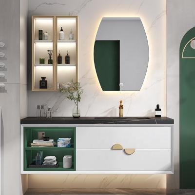 China Water Proof Wall Mounted Luxury Marble Top Solid Wood Bathroom Vanity With Mirror for sale