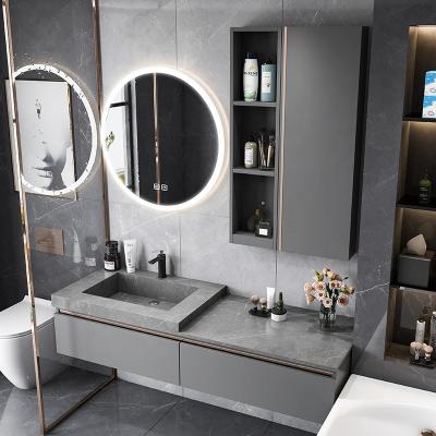 China Modern Luxurious Gray Sintered Stone Top Modern Hotel Bathroom Vanity for sale