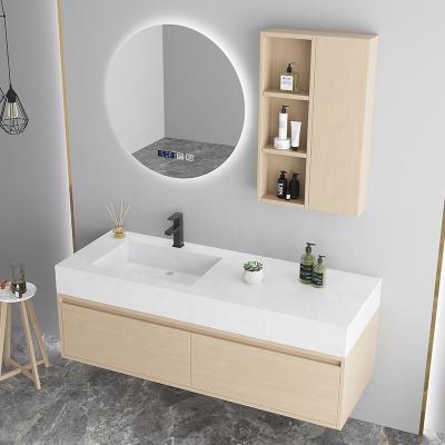 China Modern Waterproof Hotel Wall Hung Sintered Stone Top Single Sink Bathroom Vanity for sale