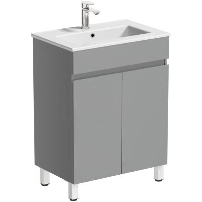 China Floor Standing Double Doors PVC Gray Small Bathroom Vanities Eco - Friendly With Sink for sale