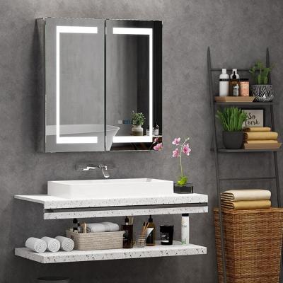 China Modern Hotel Home Double Door Led Medicine Cabinet Bathroom Mirror Cabinet for sale