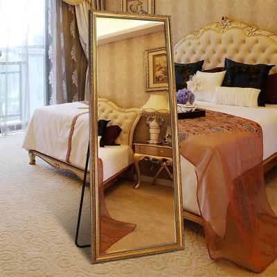 China Explosion-proof Bedroom Dressing Full Floor Standing Gold Frame Mirror for sale