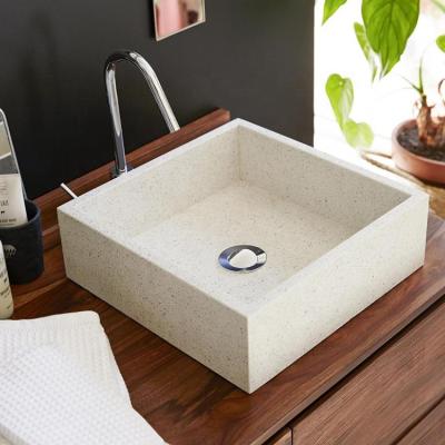 China Modern White Countertop Table Top Square Wash Hand Concrete Bathroom Basin for sale