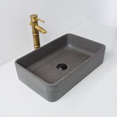 China Modern Rectangle Gray Terrazzo Concrete Stone Black Wash Basin Sinks for sale