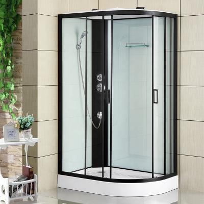 China Modern Sliding Door Tempered Glass Black Frame Corner Shower Enclosure for sale