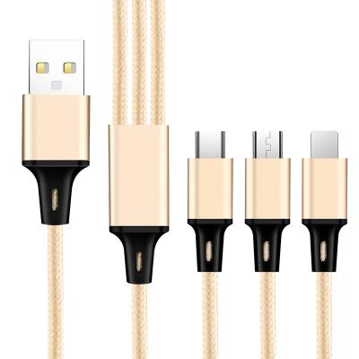 China Fast Charging Speed ​​3 In 1 USB Data Cable High Quality Fast Charging Mobile Phone Mic Charging Cable for sale