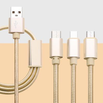 China Quick Charging Speed ​​3 in 1 Mobile Phone Quick Charger 1M Telephone Line USB Nylon Cable for Micro/IOS/Type C for sale