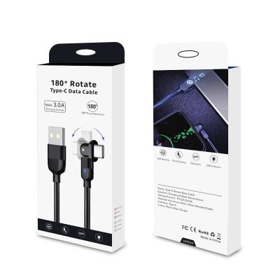 China Fast Charging Speed ​​180 Degree Bending Mobile Phone Data Cable 3.0A USB High Quality Charging Cable for sale