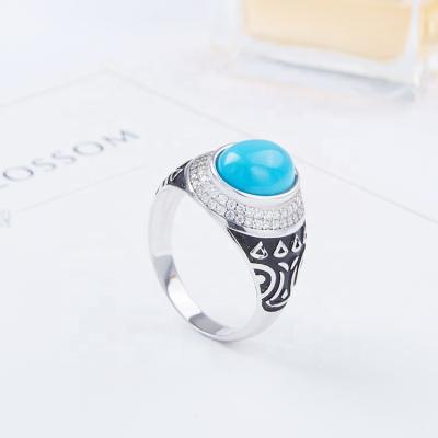 China Hiphop Hydis Jewelry Turquoise Gemstone Antique Finish Natural Dyed Men Ring for sale