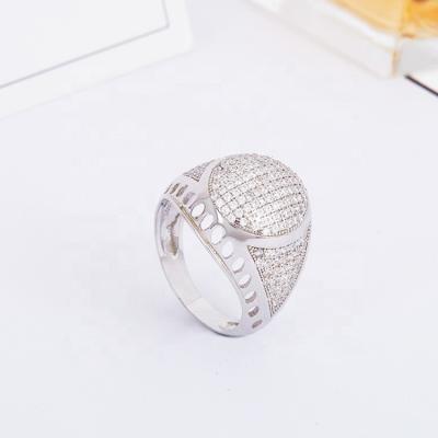 China Hiphop Hydis White Full CZ Jewelry Stone Round Shape Fashion Men Rings Silver for sale