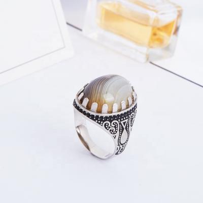 China Hiphop Hydis Jewelry Natural Agate Gemstone Big Cut Sterling Silver Men Ring for sale