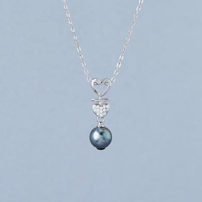 China TRENDY Rhodium Plated Heart Shape Silver Gray Pearl Floating Necklace for sale