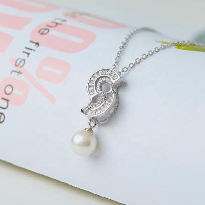 China TRENDY Real Sterling Silver Musical Notation Design Charm Necklace With Big Freshwater Pearl for sale