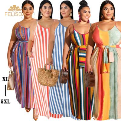 China FELISDA 3XL 4XL 5XL Anti-Static Casual Oversized Dress Women Halter Shoulder Strapped Loose Sashes Toss Summer Maxi Plus Size Dress 2020 for sale