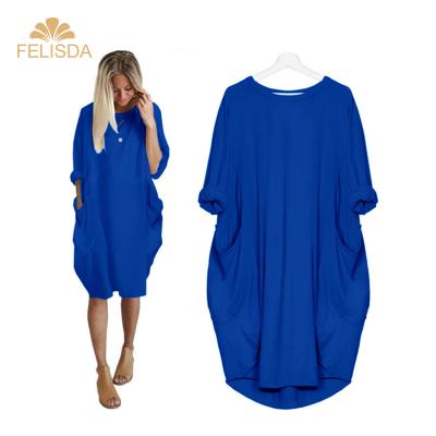 China Factory Direct Anti-Static Ladies Dresses Women Casual Loose Pockets Long Sleeve XL 2XL 3XL 4XL 3XL 6XL Plus Size Solid Color Dress for sale