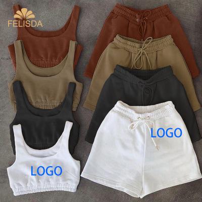 China QUICK DRY Customize Cotton Shorts Set Women Jogger Crop Top 2 Piece Drawstring Shorts Sportswear Summer Teams Two Piece Set for sale