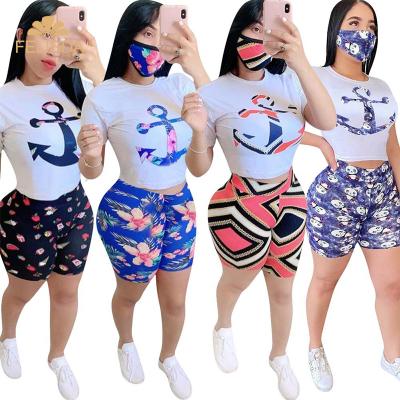 China Anti-Wrinkle Stretching Printed Shorts Set Summer Autumn Women Casual 2 Piece Set Short Sleeve Top Pencil Pants Tracksuit Women Sets Two Piece for sale