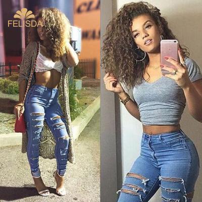 China QUICK DRY High Waist Skinny Ripped Hole Stretch Pencil Pants Ladies High Cotton Jeans Slims Plus Size Friend Jeans For Women for sale