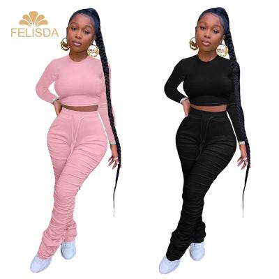 China Breathable Two Piece Set Teams Women Jogger Set Full Long Sleeve Crop + Skinny Stacked Gaiters Pants Tracksuit Sweatsuit Set for sale