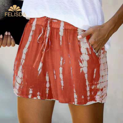 China Anti-Wrinkle Summer Comfort Pants Shorts Women Tie Dye Print High Waist 5XL Woman Casual Hot Plus Size Women Shorts Pants for sale