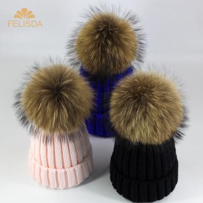 China breathable & Luxury Girls Pom Poms Lined Skull Cap New Winter Quality Velvet Fur Women Kids Waterproof Skullies Hat Girls Knitted Skullies Beanies for sale