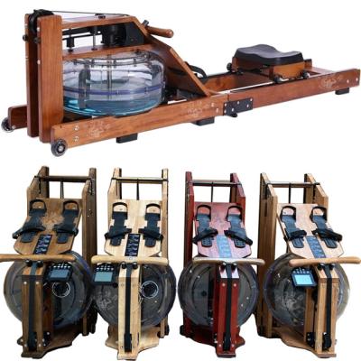 China Double Track 13 Levels Universal Full Body Indoor Exercise Resistance Foldable Wooden Douli Water Rower Machine with LCD Monitor for sale