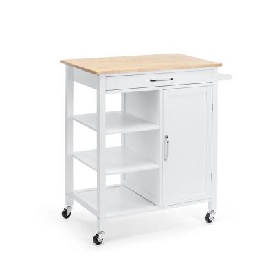 China Durable Movable Wooden Kitchen Cart Cart White Island On Wheels With Drawer for sale