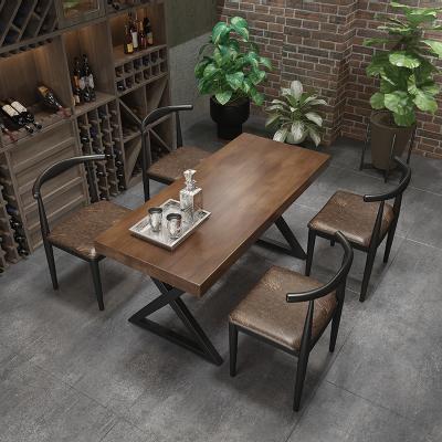 China Customizable modern wood top frame metal table furniture living room wooden dining table for sale