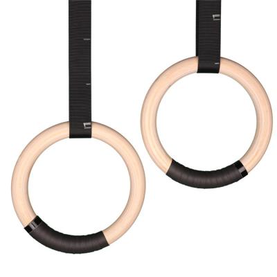 China Gym Gymnastic Rings With Adjustable Straps Industrial-Grade Buckle 1.2 Inch Gym Fitness Wood Ring for sale