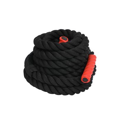 China Bodybuilding 38mm or 50mm Durable Polyester Physical Training Strand Twisted Battle Ropes Large US Army Black Battle Rope for sale