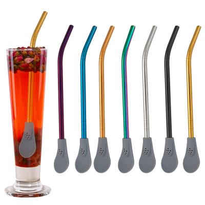 China Viable Removable Silicone Bombilla Yerba Mate Spoon Filter Loose Leaf Tea Infuser Stainless Steel Main Straw for sale