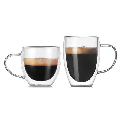 China 150ml 250ml 350ml 450ml Good Viable Custom Double Wall Glass Clear Coffee Mug With Handle for sale