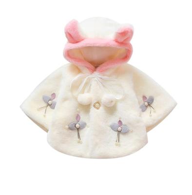 China Sustainable Babies Extra Warm Winter Outwear Cute Rabbit Hooded Fleece Cape Poncho With Ornament for sale