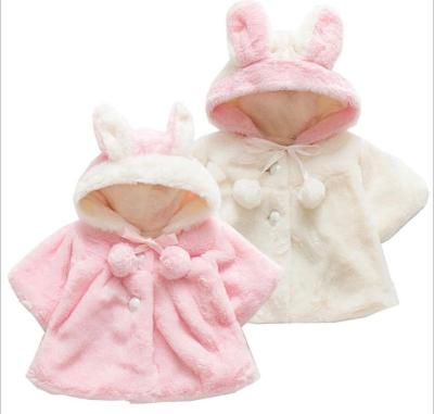 China Sustainable Babies Extra Warm Winter Outwear Cute Fleece Cape Poncho With Bunny Ears Hood for sale