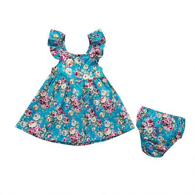 China Wholesale Formal Boutique 100%cotton Girl Dresses Blue Floral Bride Baby Girl Cotton Dresses Set for sale