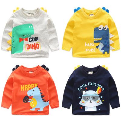 China Cheap Price 100%cotton Sustainable Boys Clothing Small Dinosaur Pattern Printed Long Sleeve Boys T Shirt for sale