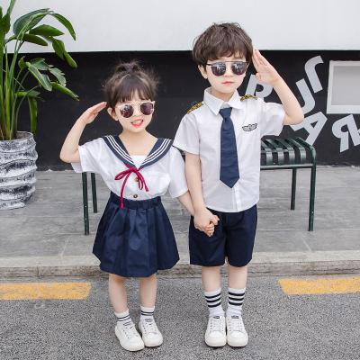 China Preppy Style Kids Clothing Set 2020 Summer Casual Sailor Style Navy Suit Baby Boy and Girls Clothing Set for sale