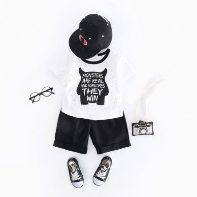 China Korean hot sale boy version white shirt and black clothing set panties wholesale children clothes for sale