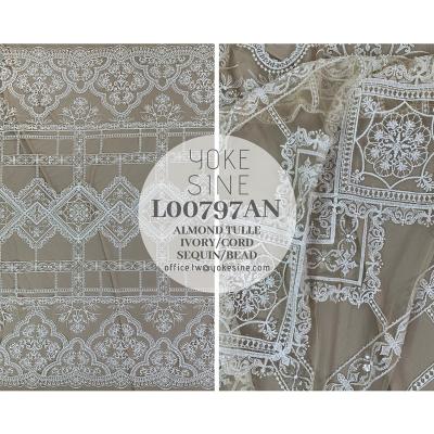 China Sustainable Boho Fabric Vintage Style Rope Sequin Beaded Lace Fabric L00797AN for sale