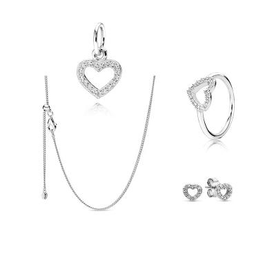 China Romantic S925 Sterling Silver Heart Jewelry Set Earrings Set With Zircon Ring/Necklace Jewelry Set Wholesaler for sale