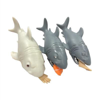 China Amazon Hot Selling Children's Toy Novelty April Fool's Day Hand/Feet/Fish Kids Jump Squeeze Man-Eating Shark Toys for sale