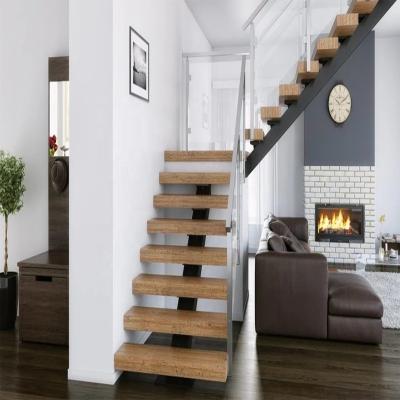 China Modern Stylish Design Staircase Mono Stringer U Shape Indoor Floating Wooden Staircase for Small Spaces Escape Staircase for sale