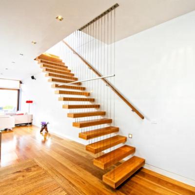 China Modern Decorative Floating Wood Stairs With Invisible Stringer Tempered Glass Railing From Stair Factory Direct for sale