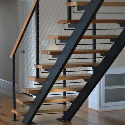 China Simple Design Modern Indoor Attic Straight Iron Wood Treads Double Stringers Stairs for sale