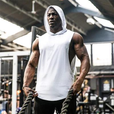 China QUICK DRY Hot Sale Wholesale White Custom Workout Gym Sleeveless Hoodie For Men for sale